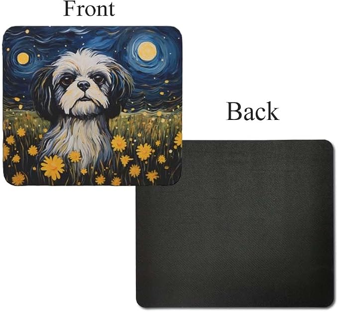 Starry Night Dog Mouse Pad for Home Office Gaming Working Desk Computer Desktop Accessories Non-Slip Rubber Mouse Pad for Dog Lovers (Shih Tzu)