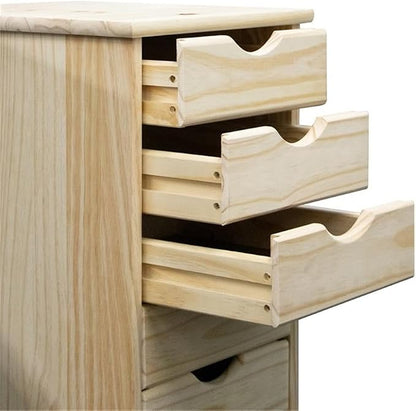 Pemberly Row Solid Wood 6-Drawer Utility Cart, 15.25 x 13.25 x 25.75 in, Unfinished Pine, Compact Design with Casters, Removable Drawers, Crafting, Home Office, Customizable Storage Solution