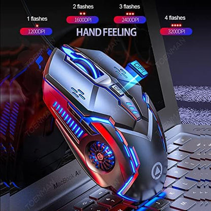 Gaming Mouse Wired,6 Buttons, 4 Adjustable DPI Up to 3200 DPI, 7 Circular & Breathing LED Light, Multifunction Wired Mouse Used for Games and Office (Black)