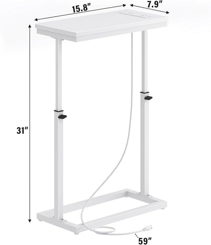 TUTOTAK End Table with Charging Station, Side Table, Tall Couch Table, Sofa Table, Living Room, Bedroom,White TB01BW084