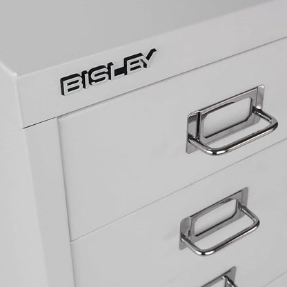 Bisley 3-Drawer Steel MultiDrawer Cabinet - Light Grey | Chrome Pull Handles with Label Holders, Powder-Coated Steel, Removable Drawers, Desktop Storage, Labels Included