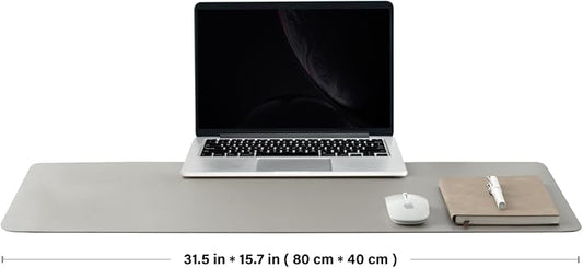 HOMIEAZICOZI Leather Desk Mat - Non-Slip PU Pad for Office and Home Organization Accessories Ideal Large Mouse Mats on Top of Desks (Silver,31.5''x 15.7'') (DPD-Sil-M)