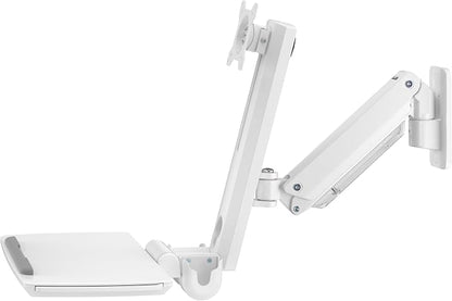 Mount Plus MED02 Medical Wall Mount Workstation with Folding Keyboard Tray | Large Sliding Mouse Pad | Height Adjustment Space Save Folding Design for 17"-35" Screen | Scanner Holder