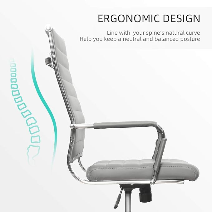 Okeysen Ergonomic Office Desk Chair, Modern PU Leather Conference Room Chairs Ribbed, High Back Executive Swivel Rolling Chair for Home, Office