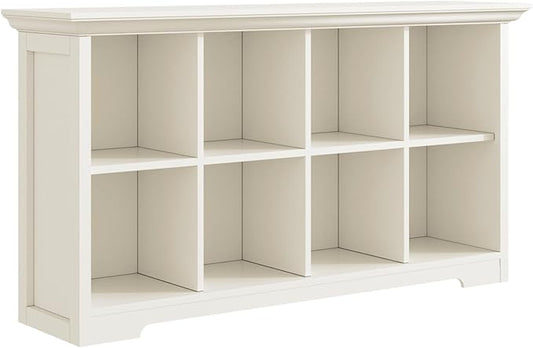 OSCHF Cube Shelf Bookcase with Base - Wooden 2 Tiers Floor Standing Low Storage Cabinet for Home and Office, 8-Cube Lattice Bookshelf, Warm White