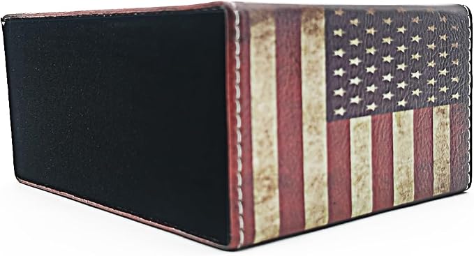 Pen Holder, Rectangle Vintage Pencil Holder with 2 Compartments, PU Leather Art Remote Control Holder Organizer Storage for Desk Accessory (American Flag)