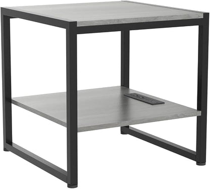 Homieasy End Table with Charging Station, 20" Mini Fridge Stand with Power Outlets, Heavy Duty Side Table for Living Room, Small Table Stand & Fridge Table, Black Oak, 2 Pack