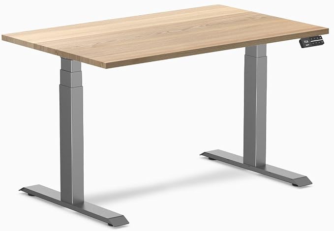 Desky Dual Hardwood Sit Stand Desk - 48x30 Electric Standing Desk - Dual Motor, 3 Stage Adjustable Height Desk - Solid Wood Standing Desk - Whole-Piece Top in White Ash Wood