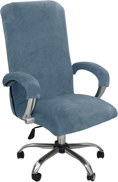 Velvet Plush Office Desk Chair Cover for Ergonomic, Gray Blue, XL | Cat Proof, Stretchable Elastic, Fits Mesh and Executive Computer Chairs, For Ergonomic Office Chair with Wheels and Armrests