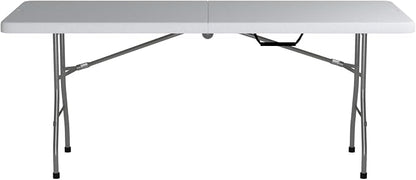 Office Star Resin Rectangle Center-Folding Portable Table for Picnics, Camping, and Tailgating, 6 Feet