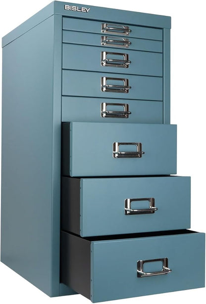 Bisley 8-Drawer Steel MultiDrawer Cabinet - Doulton Blue | Chrome Pull Handles with Label Holders, Powder-Coated Steel, Removable Drawers, Fits Under Most Desks, Labels Included
