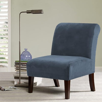 H.VERSAILTEX Armless Accent Chair Covers Thick Velvet Armless Chair Slipcovers High Stretch Chair Covers for Living Room Hotel Furniture Protector with Elastic Bottom(Small, Stone Blue)
