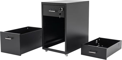 3 Drawers File Cabinet Locking Vertical File Cabinet Under Desk Small File Cabinet with Wheels for Home Office (Black)