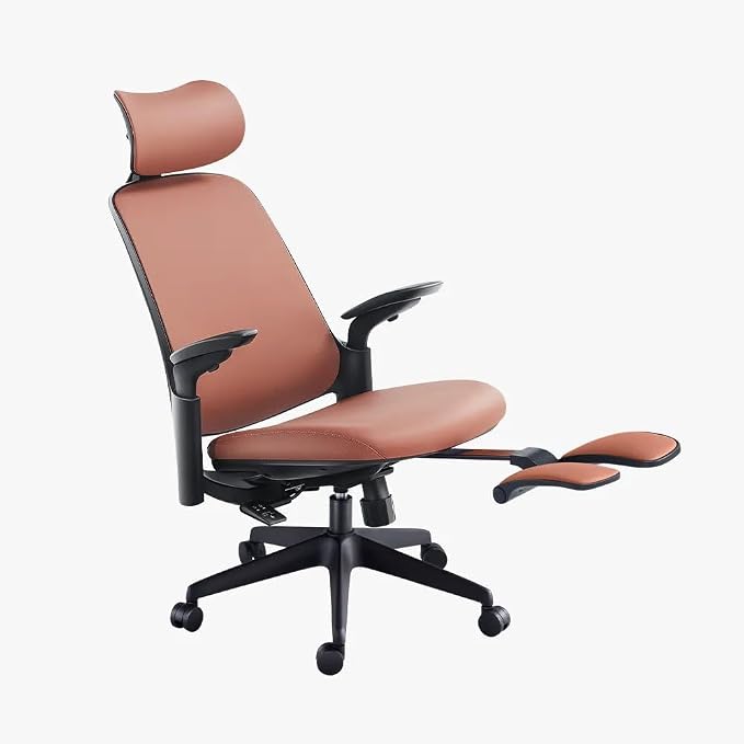 Sunaofe Boss Pro Leather Ergonomic Office Chair with Footrest - Executive Chair, 4D Armrests, Adaptive Lumbar, 125° Recline, 300lb Capacity, 5-Year Warranty Black Frame/Dark Brown