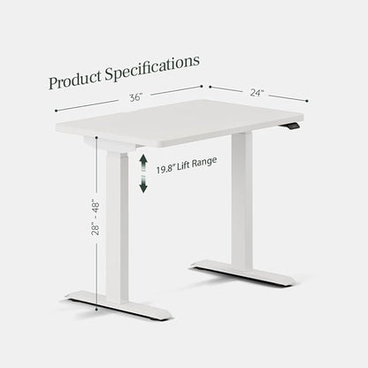 Branch Duo Standing Desk 36 Inches - Adjustable Standing Desk with 20” Range - OLED Control Panel - Frameless Design & Compact Size Suitable for Many Spaces - White Base - White Top