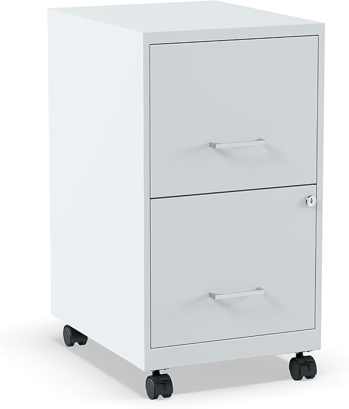 Staples 2-Drawer Vertical File Cabinet, Letter Size Documents, Lockable & Mobile, 18" D x 14" W x 26.3" H, Gray