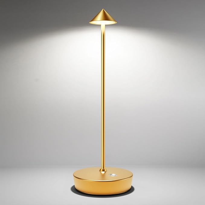 Cordless Table Lamps Rechargeable, 6000mAh Battery Operated LED Desk Lamp Outdoor Waterproof Portable Touch Dimmable Table Night Light for Patio Restaurant Dining Home Gold