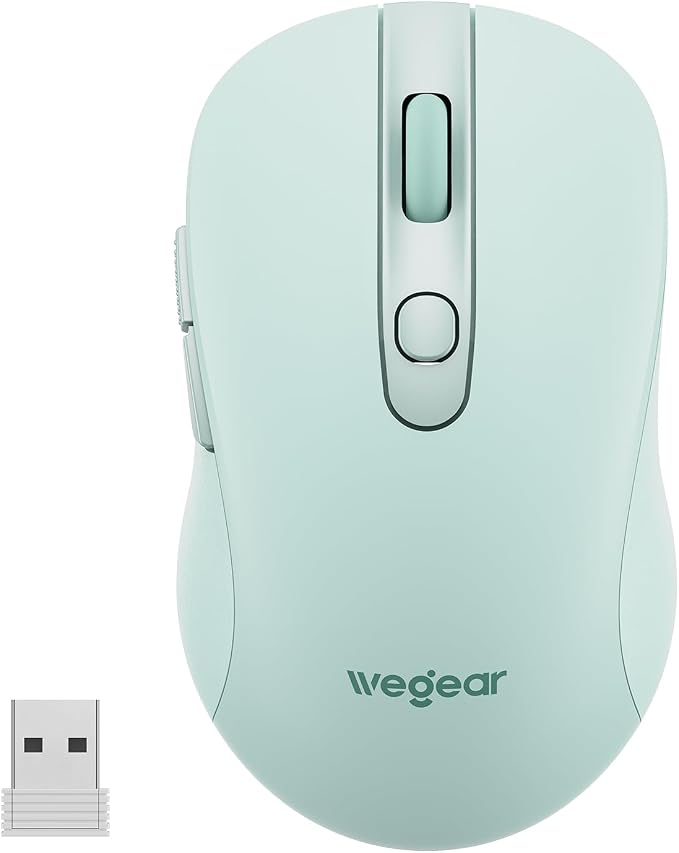 wegear USB Wireless Mouse for Laptop PC Mac, 2.4GHz Cordless Mouse with 6 Buttons, 5-Level Adjustable 4000 DPI, Ergonomic Portable Optical Computer Mice, 24-Month Battery Life (Mint Green)