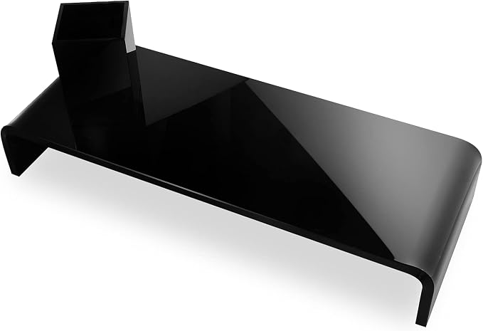 Acrylic Monitor Stand with Matching Pen Holder, 12mm Thick Clear Acrylic Monitor Riser, Laptop Stand for Home, Office, and Work. Computer Desk Riser with Keyboard Storage for LCD LED TV Screen (Black)