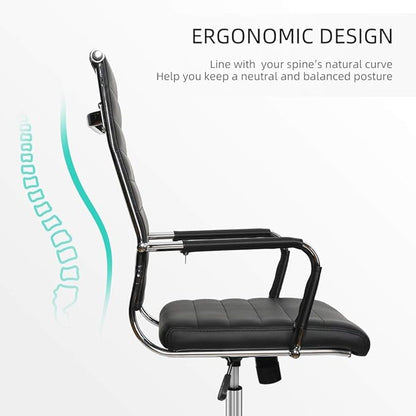 Okeysen Black Conference Room Chairs, Modern Ergonomic PU Leather Office Desk Chair Ribbed for Office, High Back Executive Swivel Rolling Task Chair for Home