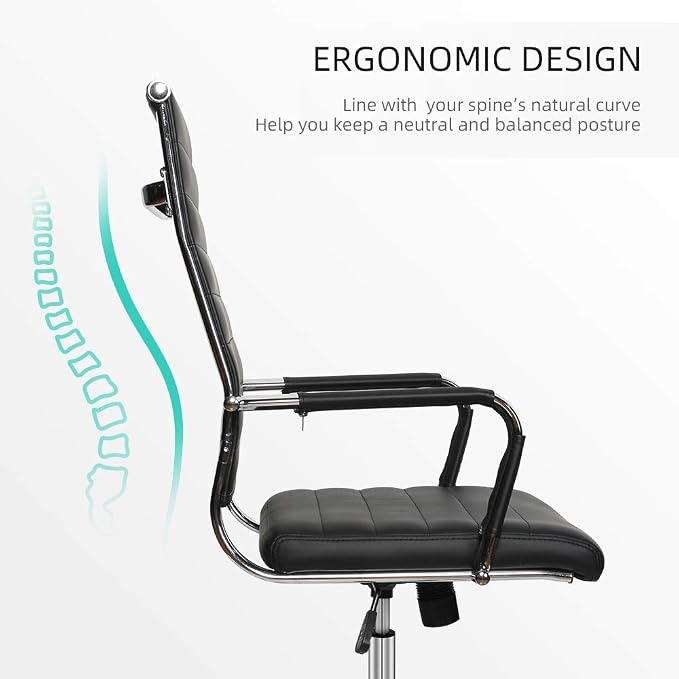 Okeysen Ergonomic Office Desk Chair, Modern PU Leather Conference Room Table Chairs Ribbed, High Back Executive Swivel Rolling Chair for Home, Office