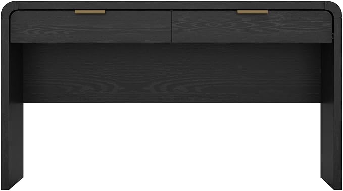 Manhattan Comfort Grace 54" Modern Office Desk with 2 Drawers, Wood Table with Metal Recessed Handles for Work from Home, Study, Craft, Stylish Executive Desk, Black and Gold