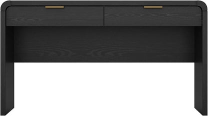 Manhattan Comfort Grace 54" Modern Office Desk with 2 Drawers, Wood Table with Metal Recessed Handles for Work from Home, Study, Craft, Stylish Executive Desk, Black and Gold