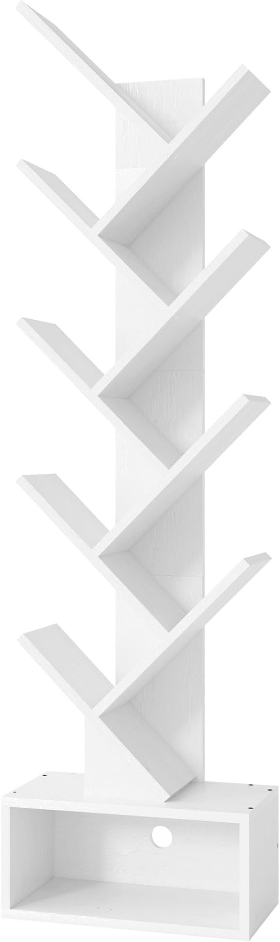 Hoctieon 9 Tier Tree Bookshelf, Tall Bookcase with Drawer, Wood Book Shelf, Modern Floor Standing Bookshelves, Book Organizer Shelves for Bedroom, Living Room, Home Office, White