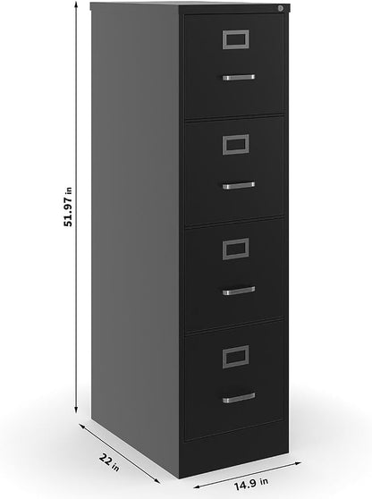 Staples 4-Drawer Vertical File Cabinet, Letter Size Documents, Lockable, 22" D x 14.9" W x 51.97" H, Black