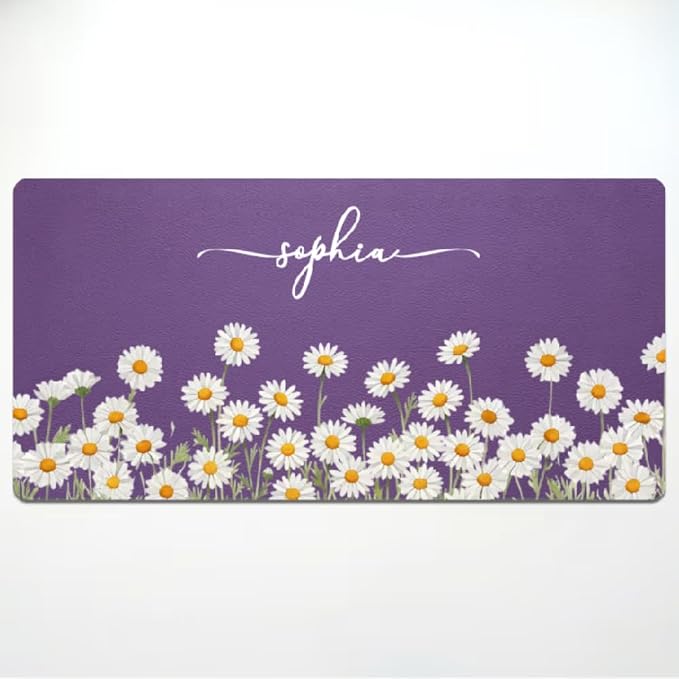 Personalized Birth Flower & Name Desk Mat - Floral Mouse Pad for Her, Coworker, Friend, Teacher, Large Desk Mat, Slip PU Leather Blotter, Leather Desk Protector, Office Appreciation Gifts