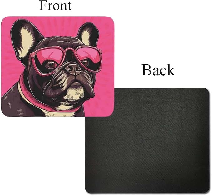 Pink Mousepad Glamour Dog French Bulldog Mouse Pad for Home Office Gaming Working Desk Computer Desktop Accessories Non-Slip Rubber Mousepad for Dog Lovers