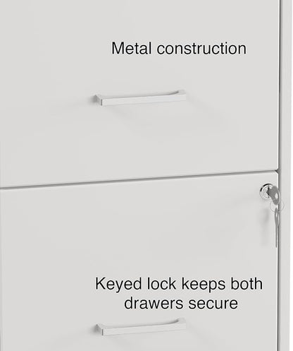 Staples 2-Drawer Vertical File Cabinet, Letter Size Documents, Lockable & Mobile, 18.9" D x 14.3" W x 26.3" H, White