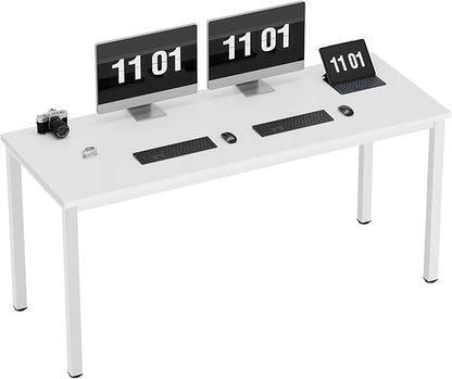 Need 63 Inch Large Computer Desk - Modern Simple Style Home Office Gaming Desk, Basic Writing Table for Study Student, Large Legroom, White Metal Frame, White