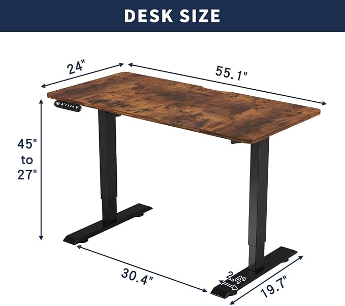 55 Inch Computer Desk, Large Office Desk for Home Office, Modern Writing Table with Sturdy Metal Frame