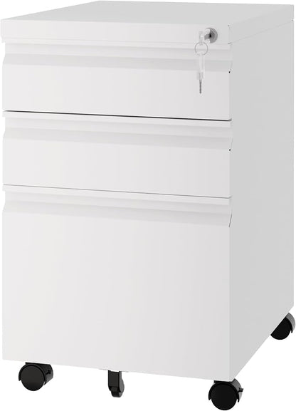 Fesbos 3 Drawer Vertical File Cabinet, Mobile Filling Cabinet with Lock for Legal/Letter Size, Pre-Built Office Storage File Cabinet with Wheels Under Desk - Fully Assembled