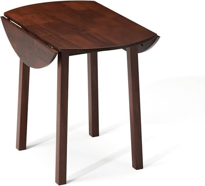 VINGLI 35" Solid Wood Folding Dining Table, Drop Leaf Kichen Dining Room Desk for Small Spaces, Small Kitchen, Expandable Folding Round Table for Home, Apartment,Office, Brown
