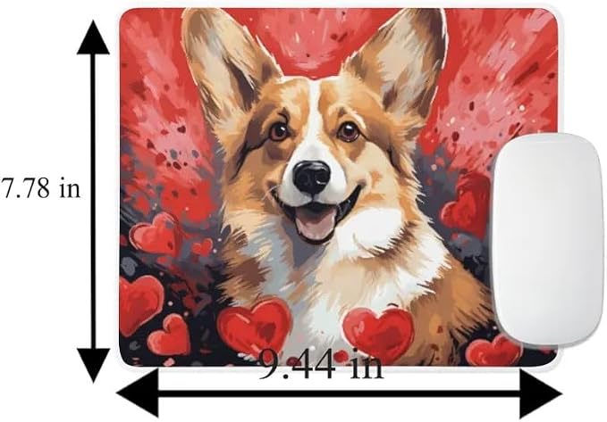 Welsh Corgi Mouse Pad Dog with Red Hearts Pattern Non-Slip Rubber Mouse Pad Puppy in Love Mouse Pad for Home Office Work Desk Computer Desktop Laptop for Dog Lovers