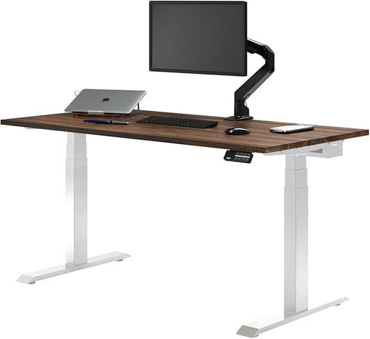 Desky Dual Hardwood Sit Stand Desk - Electric Standing Desk - Dual Motor,3 Stage Adjustable Height Desk - Solid Wood Whole-Piece Top - Standing Desk with Cable Management