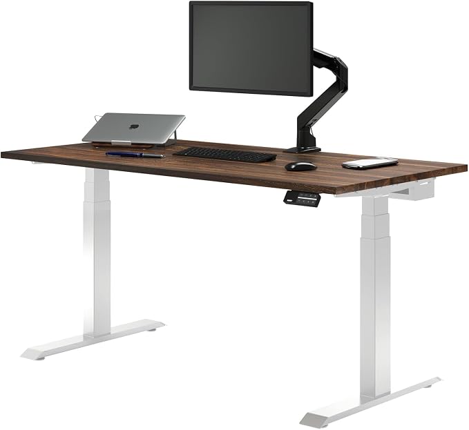 Desky Dual Hardwood Sit Stand Desk - Electric Standing Desk - Dual Motor,3 Stage Adjustable Height Desk - Solid Wood Whole-Piece Top - Standing Desk with Cable Management