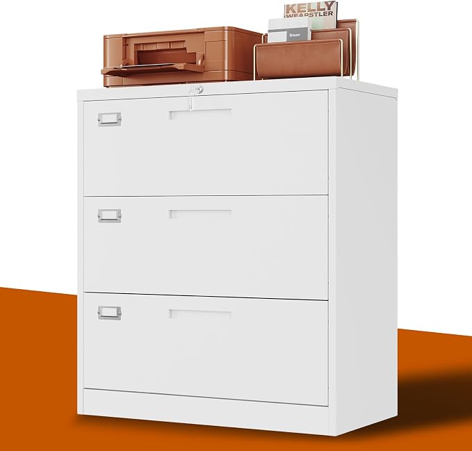 BYNSOE Lateral File Cabinet 3 Drawer,Metal Storage File Cabinet with Lock,Steel Lateral File Cabinet for Legal/Letter A4 Size,Wide File Cabinet for Office Home,Assembly Required