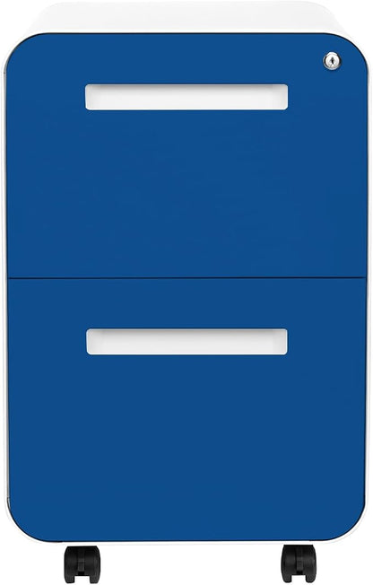 Laura Davidson Furniture Stockpile 2 Drawer Mobile File Cabinet with Lock - Under Desk Metal Filing Cabinet, Legal/Letter File Folders, Wheels and Stationary Feet, Pre-Assembled, Blue Faceplate