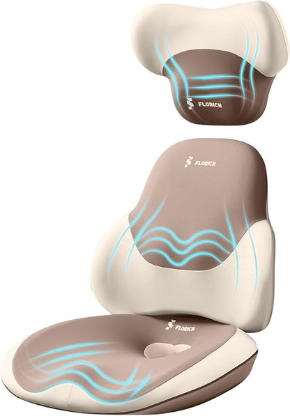 FLORICH Seat Cushion and Lumbar Support Pillow for Office Chair Car Neck Headrest Pillow Memory Foam Seat Pads Pressure Relief Back Cushion and Carseat Pads(Brown)