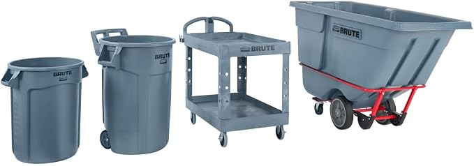Rubbermaid Commercial Products BRUTE Heavy Duty 2-Shelf Utility/Service Cart, Large, Lipped Shelves, Ergonomic Handle, 750 lbs. Capacity, Black, for Warehouse/Garage/Cleaning/Maintenance/Stadiums