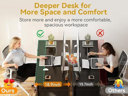 ODK 55 Inch Computer Desk with 8 Fabric Drawers, Modern Office Desk with Large Storage for Home Office, Study, Gaming, Black