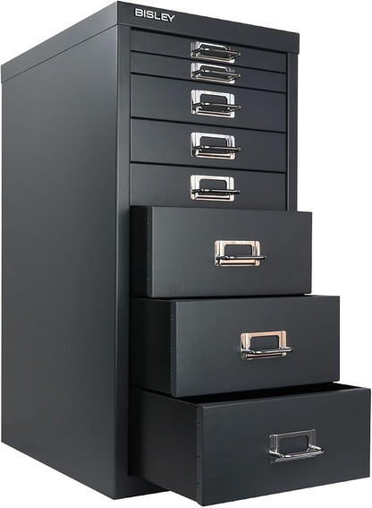 Bisley 8-Drawer Steel MultiDrawer Cabinet - Anthracite Grey | Chrome Pull Handles with Label Holders, Powder-Coated Steel, Removable Drawers, Fits Under Most Desks, Labels Included