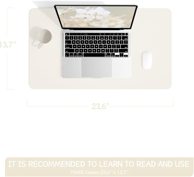 YSAGi Non-Slip Leather Desk Pad, Desk Matt for Desktop, Waterproof Laptop Computer Keyboard Mat, Table Protector Blotter Mat, Large Mouse Pad for Office/Work/Home/Decor(Cream, 23.6" x 13.7")