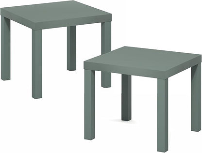 Furinno Classic Side Table Set of 2, Square Modern End Table with 1.8" Triple Thick Tabletop, Simple Night Stand, Bedside Table, Toolless Assembly, for Living Room, Bedroom, Sage Green
