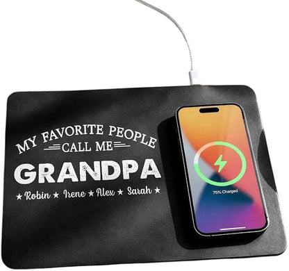 Personalized Leather Charging Mat, My Favorite People Call Me Grandpa Dad Wireless Charging Desk Mat, Custom Dad Gift from Kids, Fathers Day Gift for Dad, Papa, Grandpa, Daddy 6