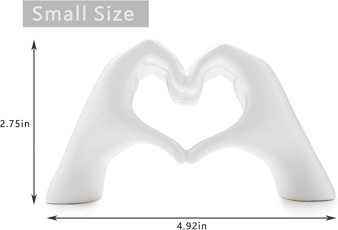 Small Heart Hands Sculpture Decor for Living Room Bedroom Bookshelf Coffe Table and Office Display, Love Finger Statue Modern Aesthetic Home Decor, Unique Gift for Wedding Christmas Birthday (White)