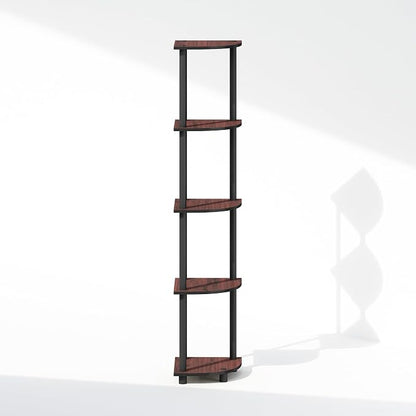 Furinno Turn-N-Tube Storage Shelves, 5-Tier Book Shelf, Corner Shelf, Toolless Open Shelves, for Organization and Storage, Living Room, Home Office, Hallway, Bedroom, Dark Cherry